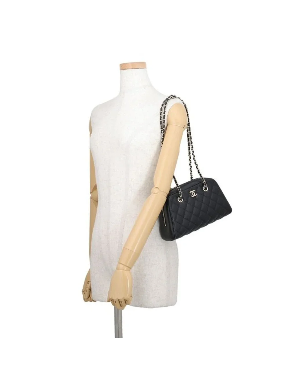 Chanel Chain Shoulder Bag CC Logo Quilted Small Caviar Leather Black